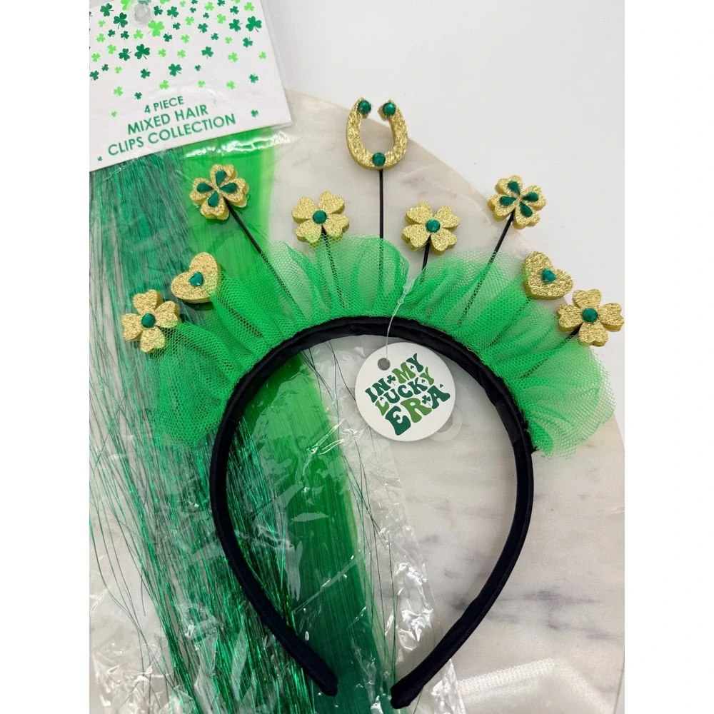St Patricks Day Headband & Hair Extension Bundle Capelli New York Shamrock Lucky
